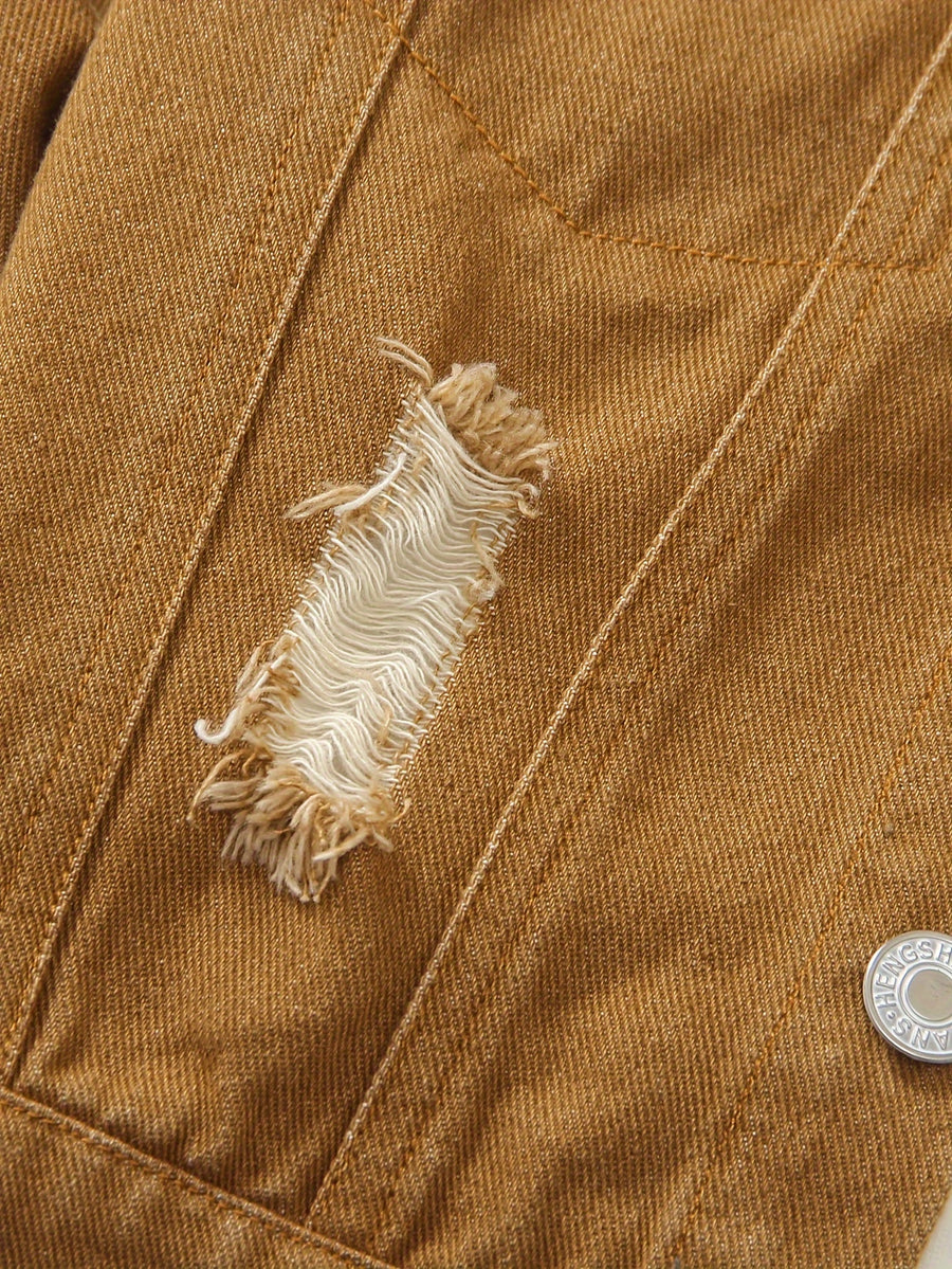 Ensemble Jeans à Manches Longues et Taille Élastique Déchiré pour — Monptitlou