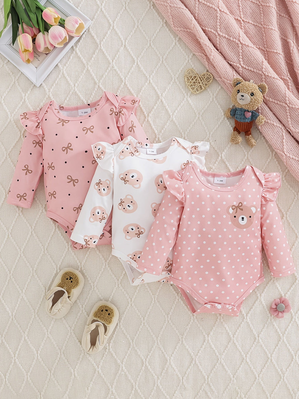 [Combi mignonne bébé fille] 3 pièces de combinaison triangulaire — Monptitlou