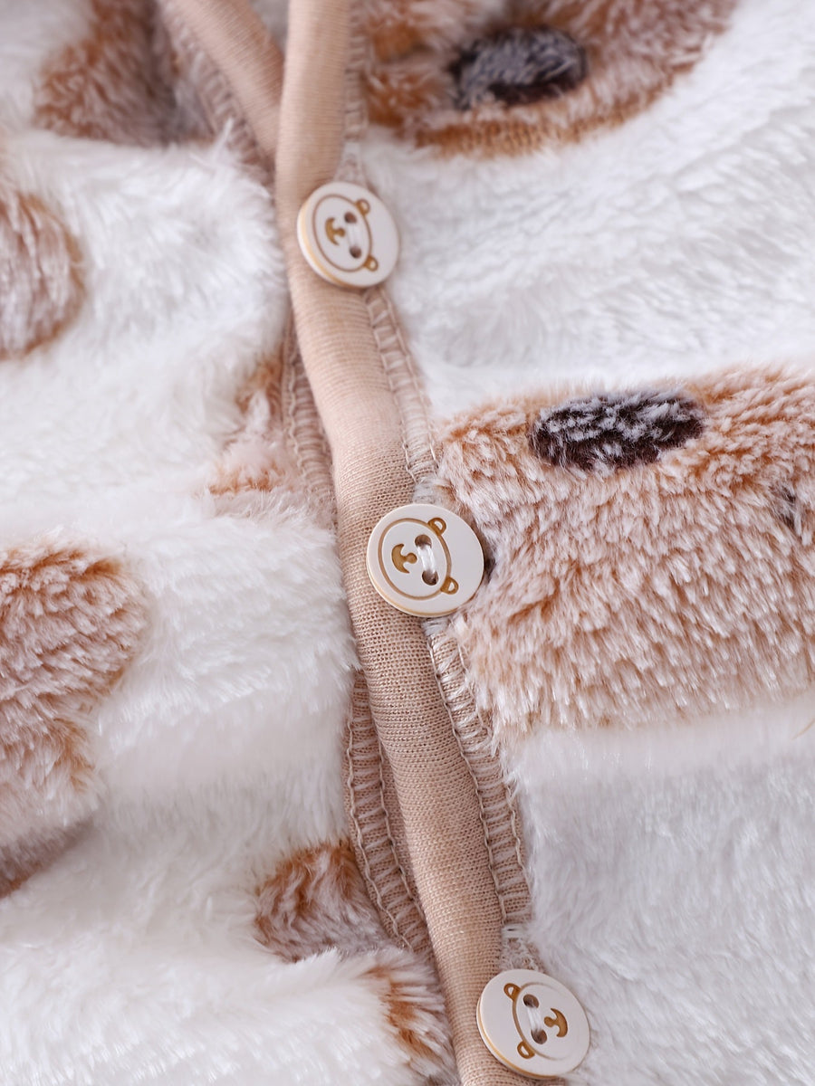 [Vêtements Noël bébé] Tenue Sherpa Ours Mignon pour Bébé Garçon, Ensemble 2 pièces Hiver Chaud en Polaire avec Capuche e