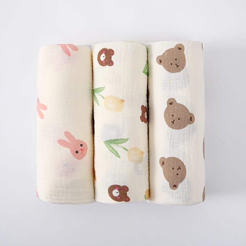 Lot de 3 langes bébé en gaze de coton, 4 motifs — Monptitlou