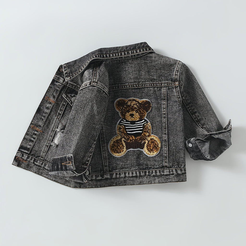 Veste en jean délavé bleu clair motif petit ours pour bébé garçon — Monptitlou