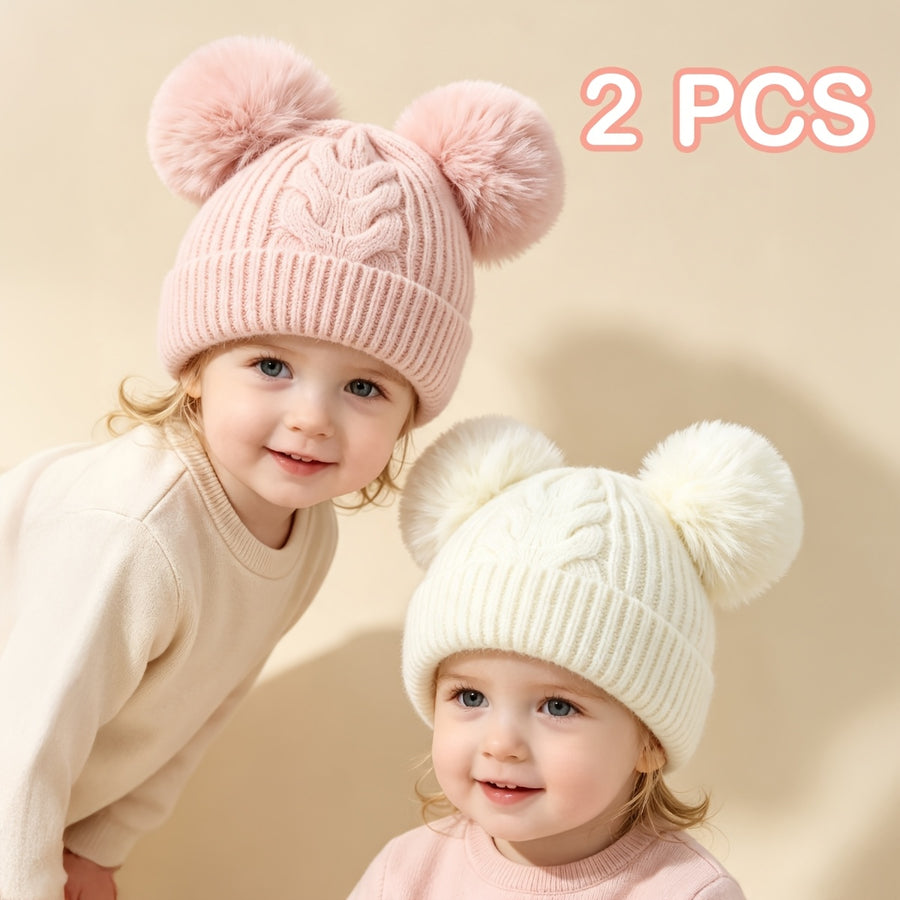 Nouveau-né Bébé Petite Fille Bonnet Pom-Pom Chaud Chaleureux Tricot — Monptitlou