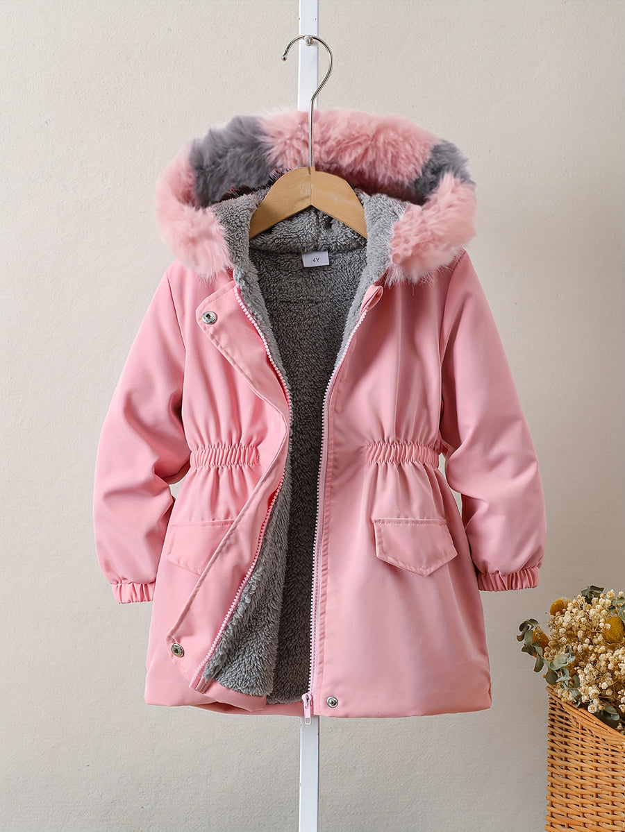 Manteau long à capuche doublé pour filles, automne hiver, décontracté — Monptitlou