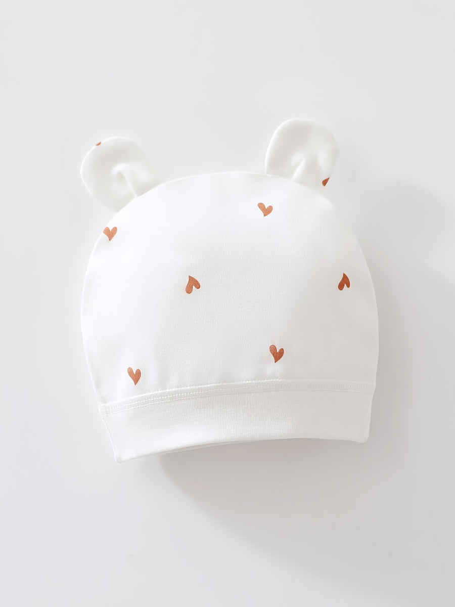 Lot de 3 tenue nouveau-né ensemble haut et bas imprimé cœur doux avec bonnet, unisexe quotidien décontracté pour extérie