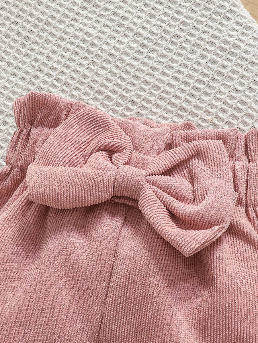 Haut à manches bouffantes et pantalon long avec nœud rose pour — Monptitlou