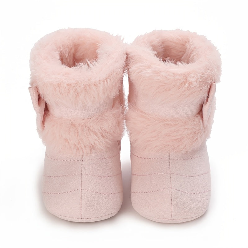 Chaussures pour bébé de 0 à 1 an Filles Hiver Polaire Confortable Bottes de neige Mignon Nœud Chaussures Bébé Semelle so