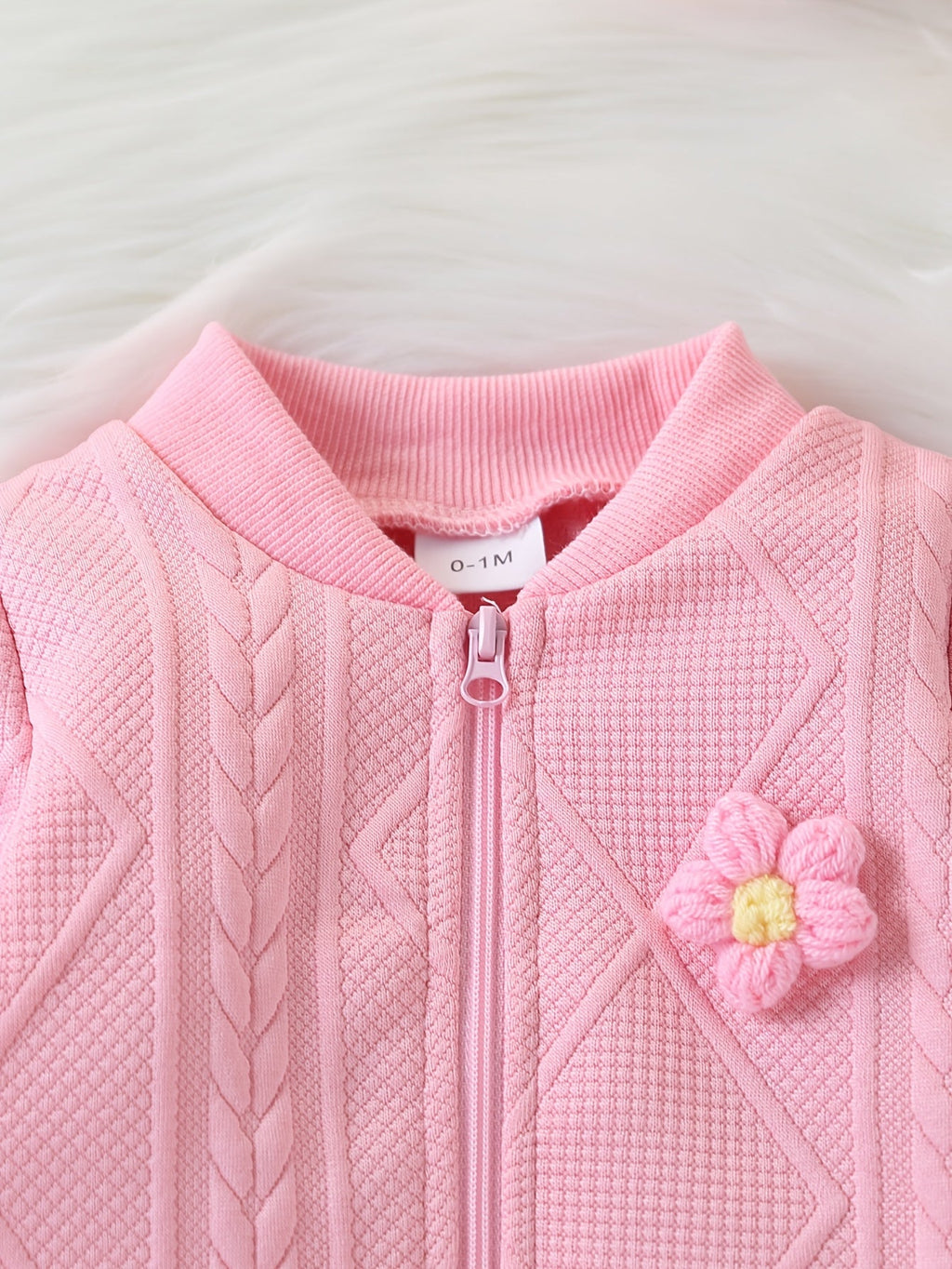 Combinaison bébé à fermeture éclair, tissu jacquard à motif fleurs 3D — Monptitlou