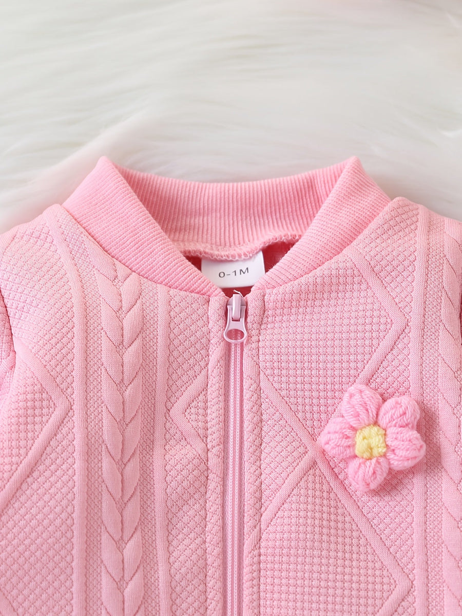 Combinaison bébé à fermeture éclair, tissu jacquard à motif fleurs 3D — Monptitlou