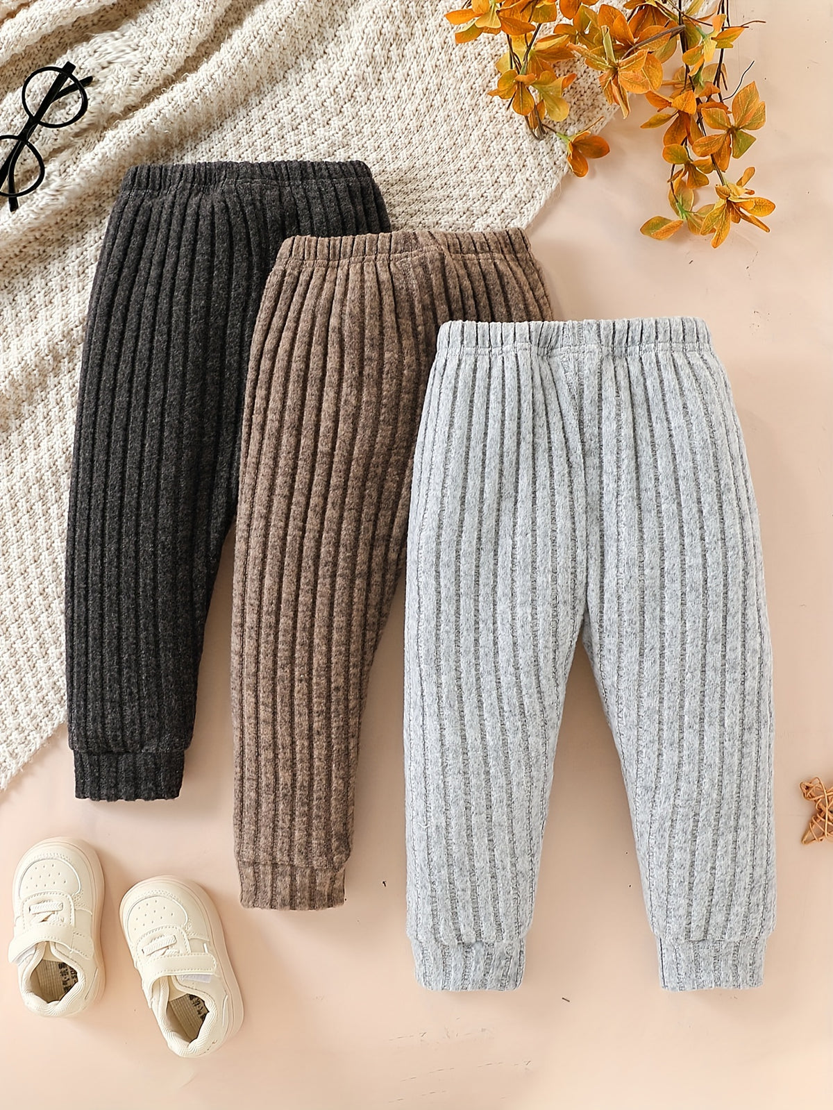 Leggings pour bébé garçon automne hiver ensemble 3 pièces à rayures — Monptitlou Image