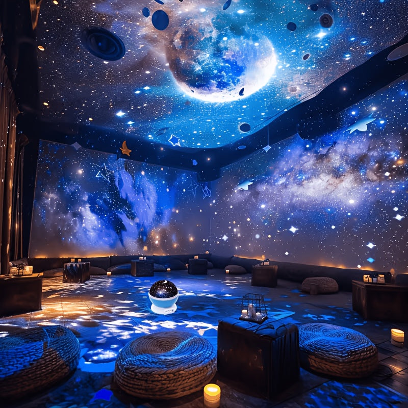 Lampe d'ambiance projection étoiles et lune, multi-couleurs rotative — Monptitlou