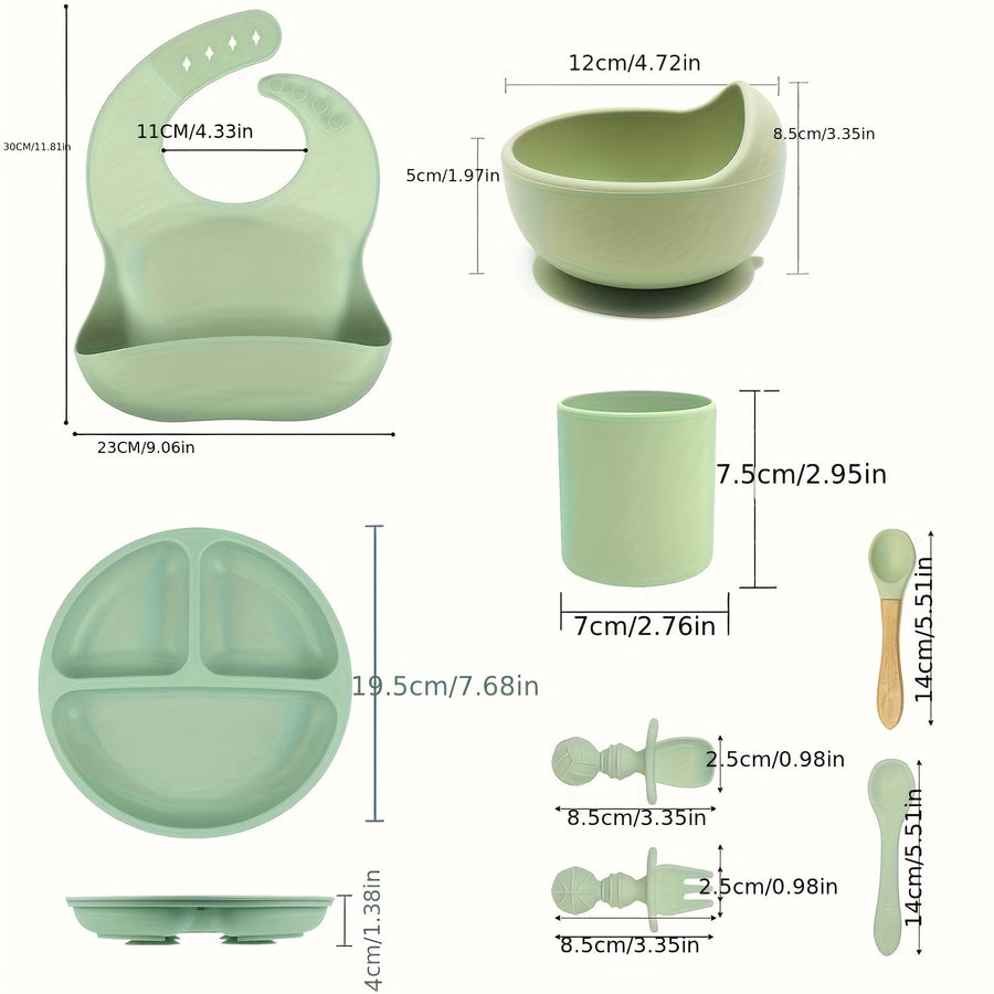 Set d'alimentation bébé en silicone, incluant bol avec ventouse — Monptitlou