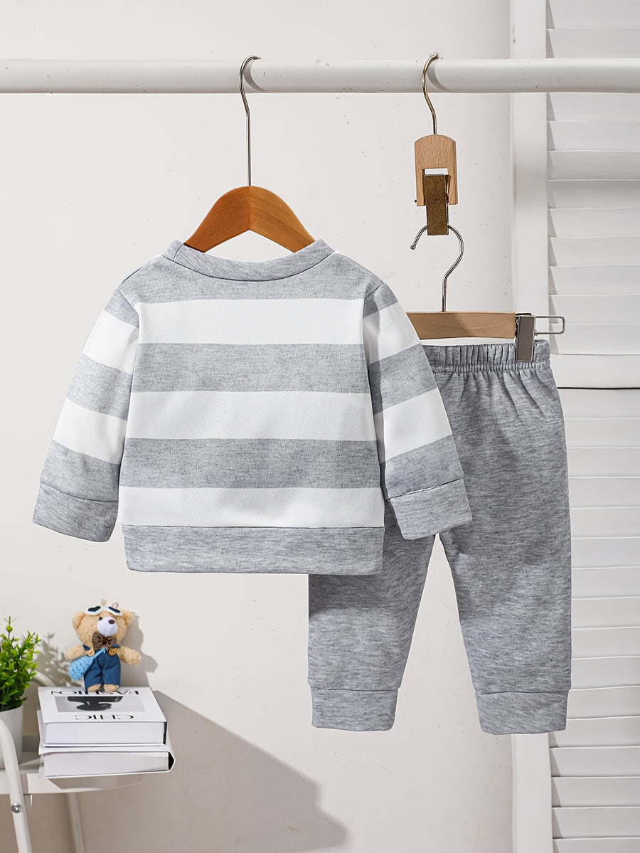 Ensemble sweat à manches longues en polaire imprimé ours cartoon rayé — Monptitlou