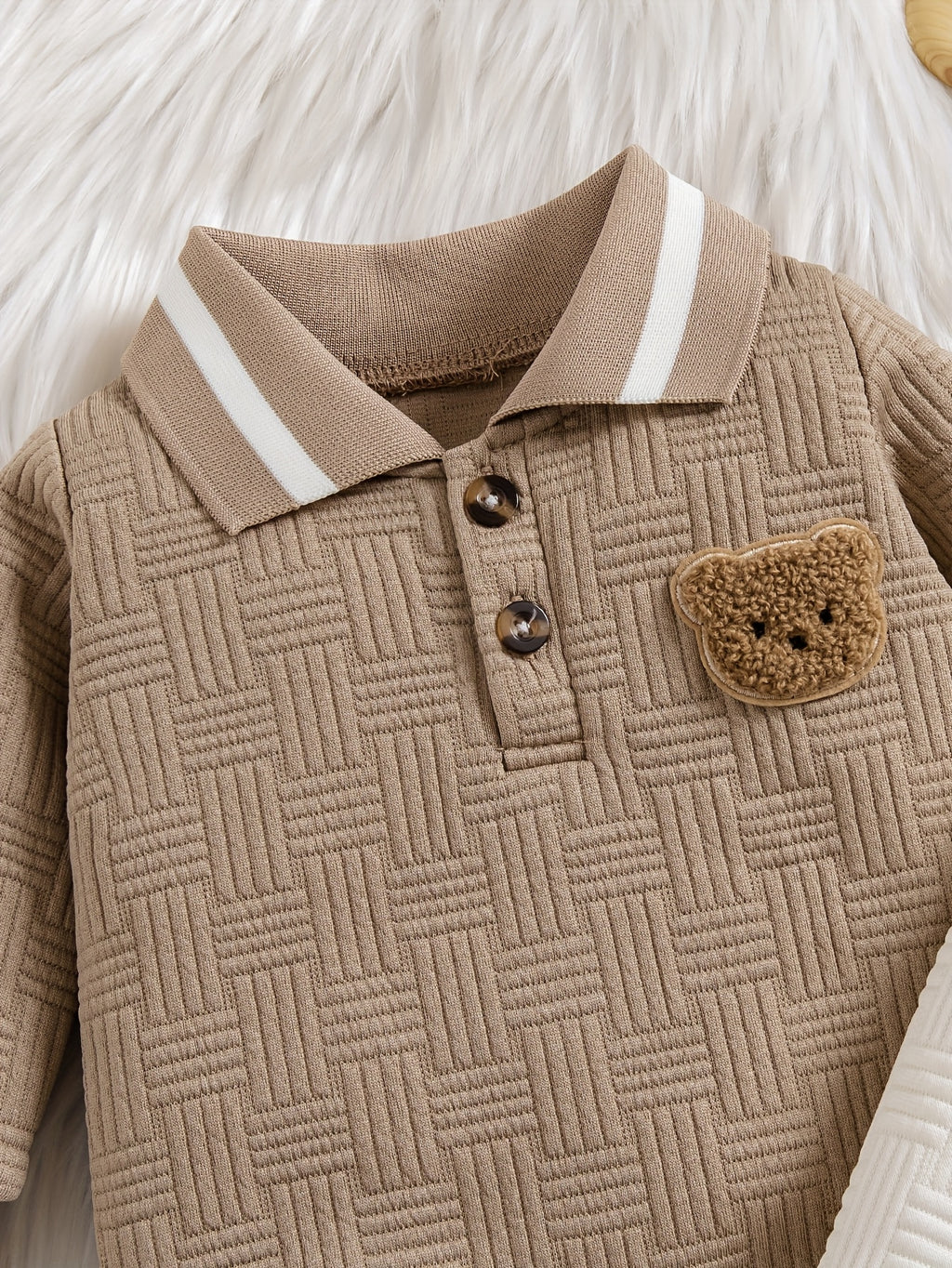 Combinaison polo col badge petit ours jacquard solide pour bébé garçon — Monptitlou