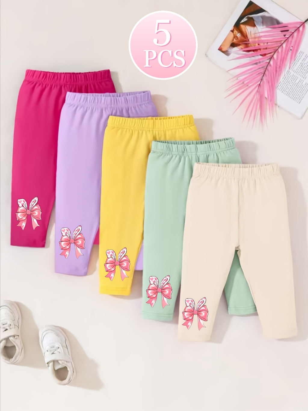 Leggings pour filles de couleur unie, leggings à motif nœud, filles — Monptitlou