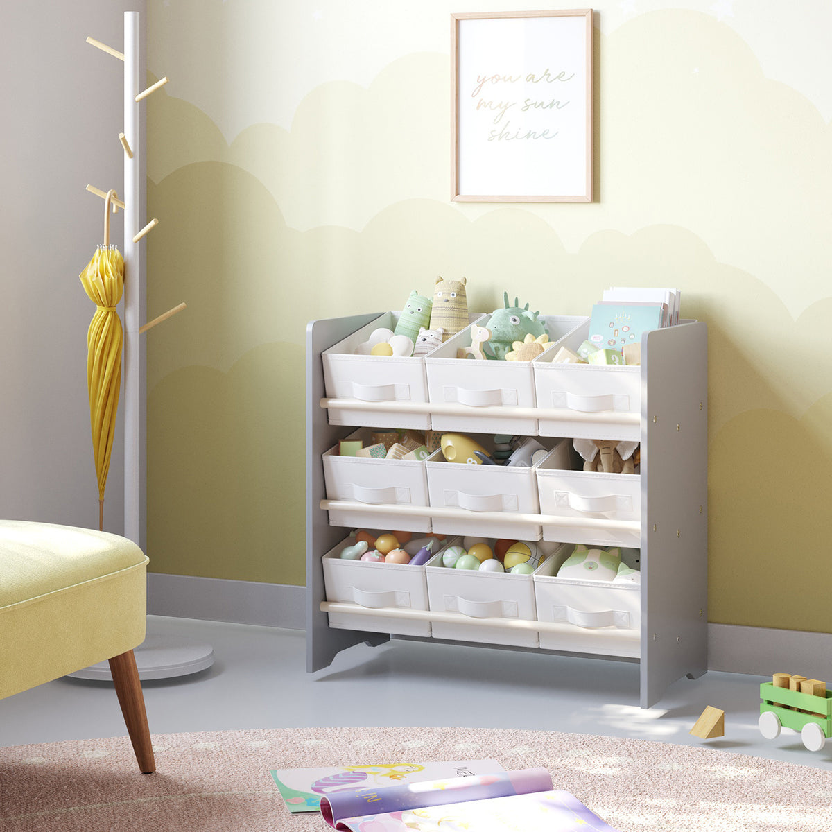 Étagère, 9 Boîtes de Rangement en Tissu Non-tissé, Spacieuse — Monptitlou Image