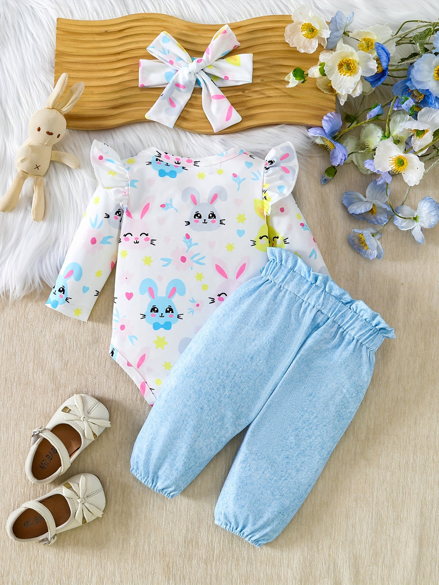Tenues thème lapin - blouse manches longues et pantalon avec nœud et — Monptitlou