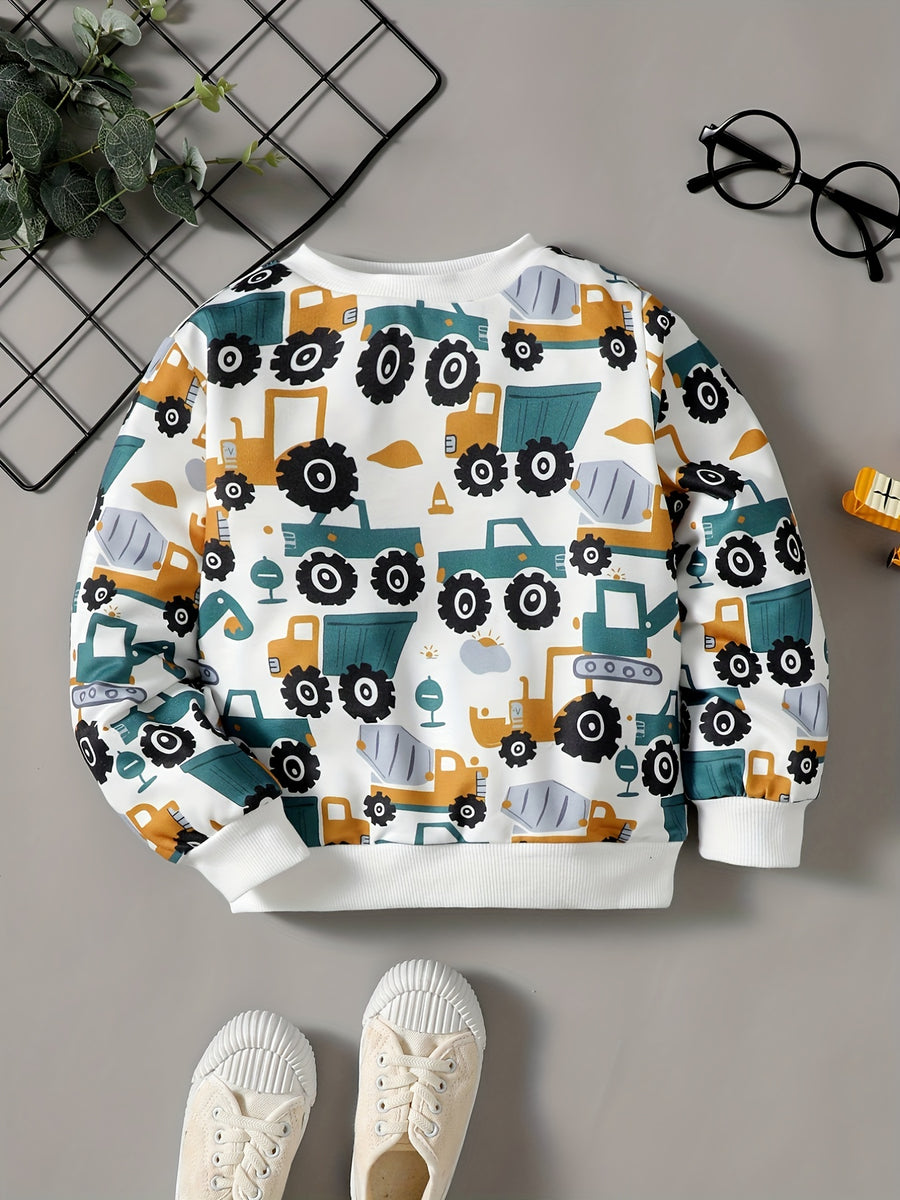 Pull à manches longues pour garçon, motif patchwork et imprimé cartoon — Monptitlou