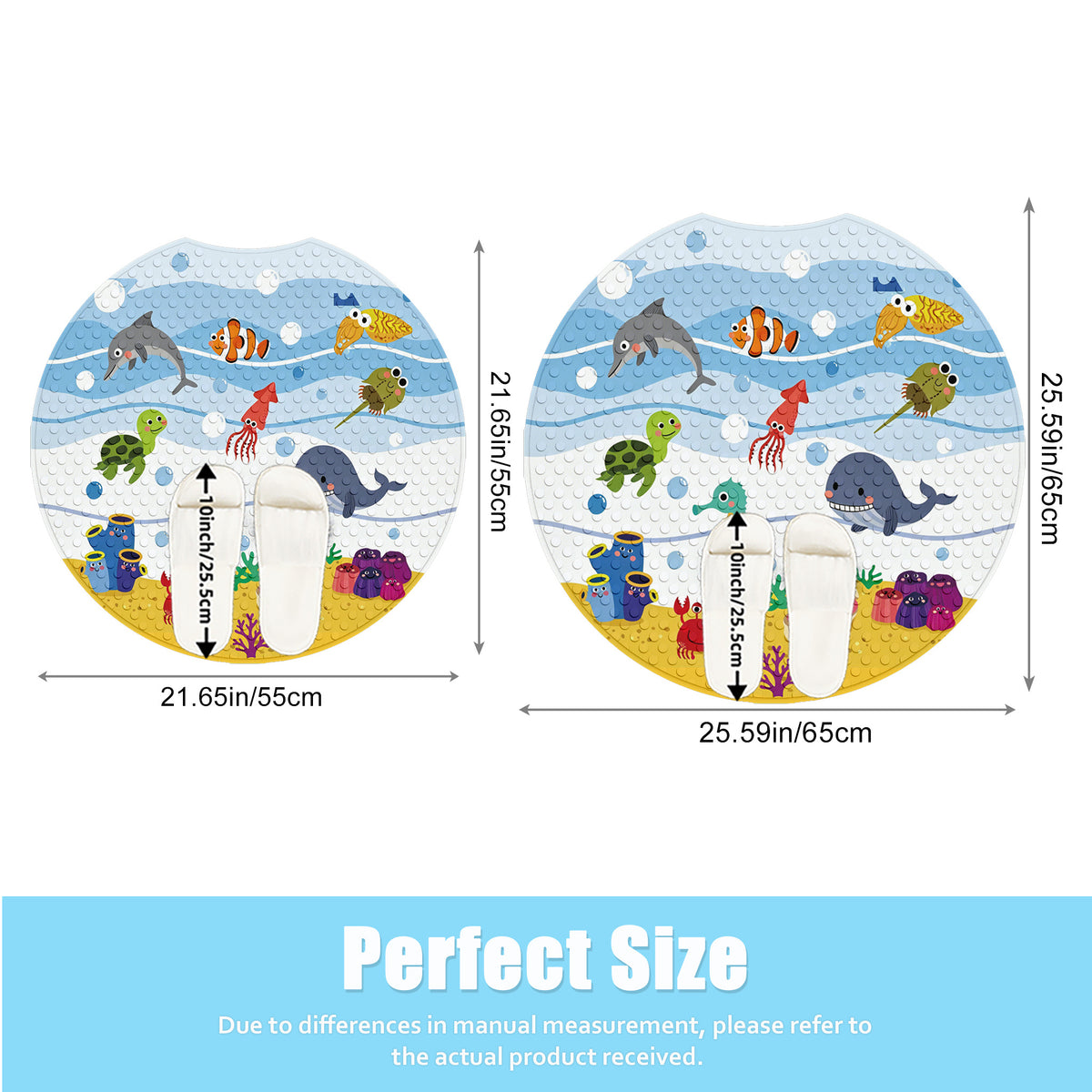 Tapis de salle de bain rond avec encoche, motif animal marin cartoon — Monptitlou Image