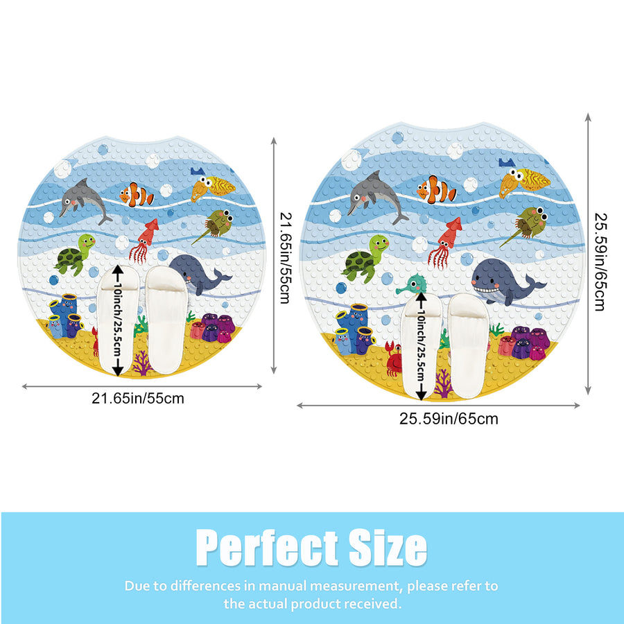 Tapis de salle de bain rond avec encoche, motif animal marin cartoon — Monptitlou