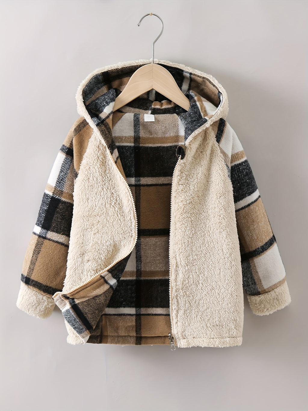 Veste cardigan zippée réversible, confortable et chaude, à carreaux — Monptitlou