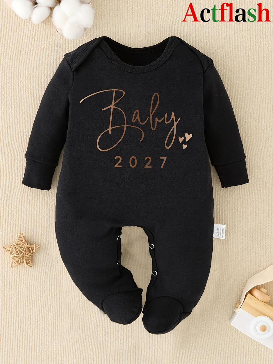 Combinaison bébé à manches longues et pieds, motif lettres — Monptitlou