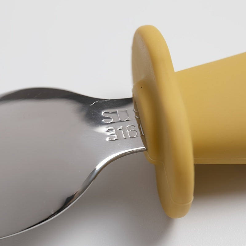 2 pièces - cuillère et fourchette bébé - couleur unie - vaisselle enfant en acier inoxydable - couverts bébé pour repas 