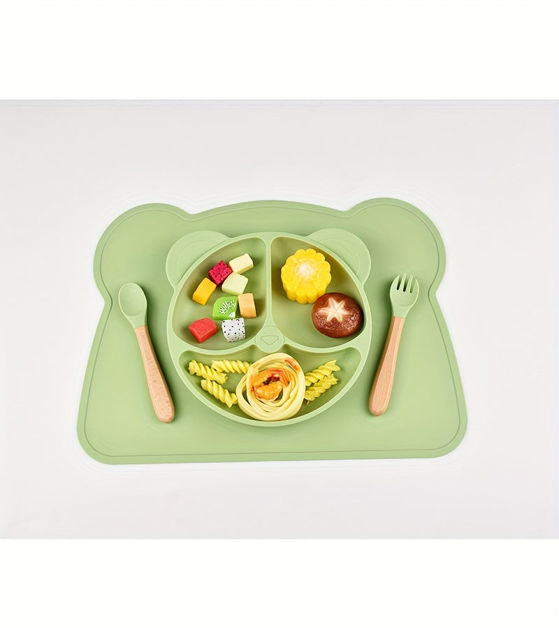 Couverts pour bébé en silicone, couleurs assorties, design cartoon — Monptitlou
