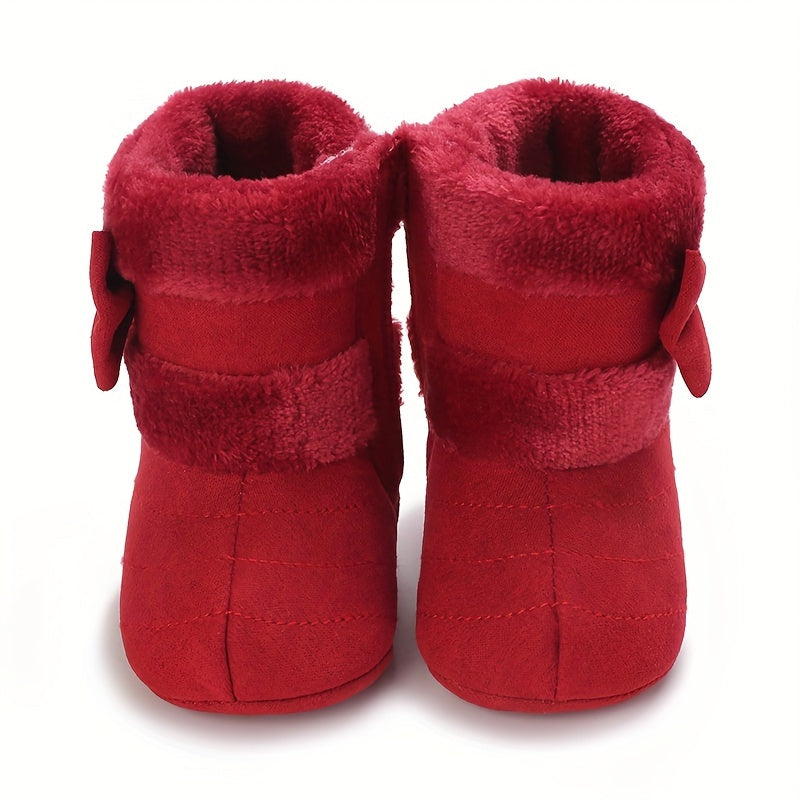 Chaussures pour bébé de 0 à 1 an Filles Hiver Polaire Confortable Bottes de neige Mignon Nœud Chaussures Bébé Semelle so