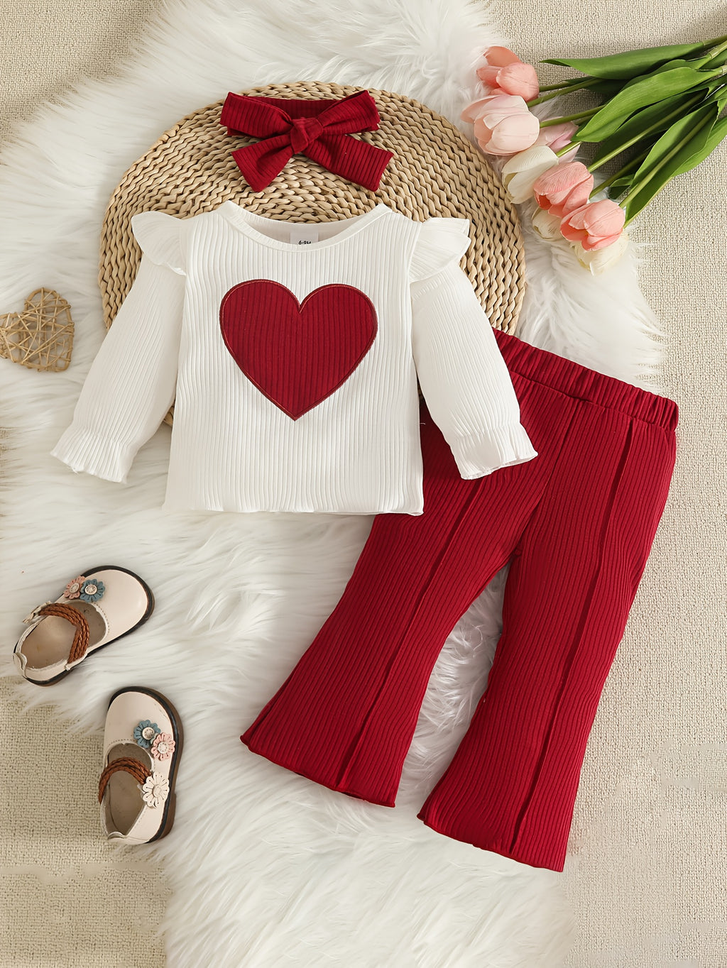 Ensemble trois pièces haut à manches longues brodé cœur + pantalon +, photo 16
