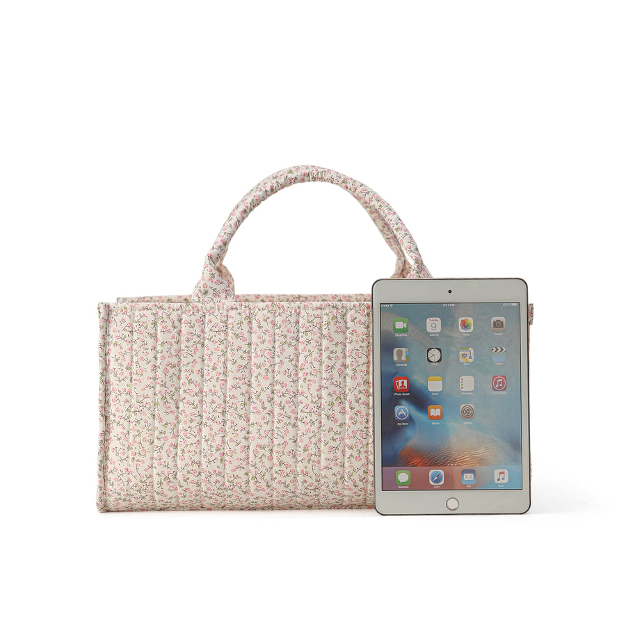Panier de rangement matelassé floral rose — Monptitlou