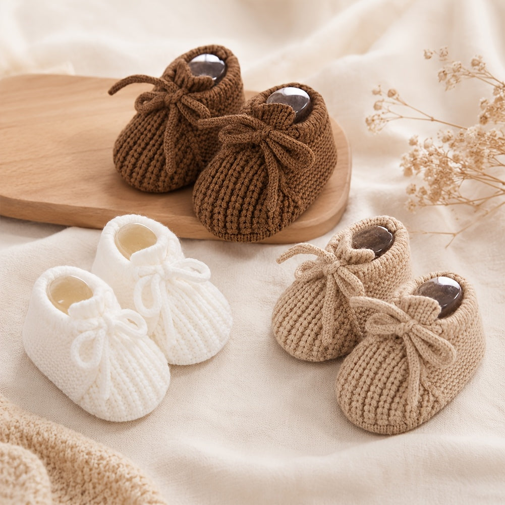 1 Paire Chaussons Crochets Nouveau-né Automne Hiver avec Nœud 0-12 Mois Garçon Bref Chaussettes Cheville Chaussures de S