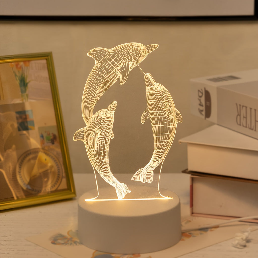 Lampe de nuit 3D USB dauphin lumineux, décoration de table vie marine — Monptitlou