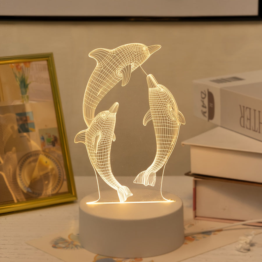 Lampe de nuit 3D USB dauphin lumineux, décoration de table vie marine — Monptitlou