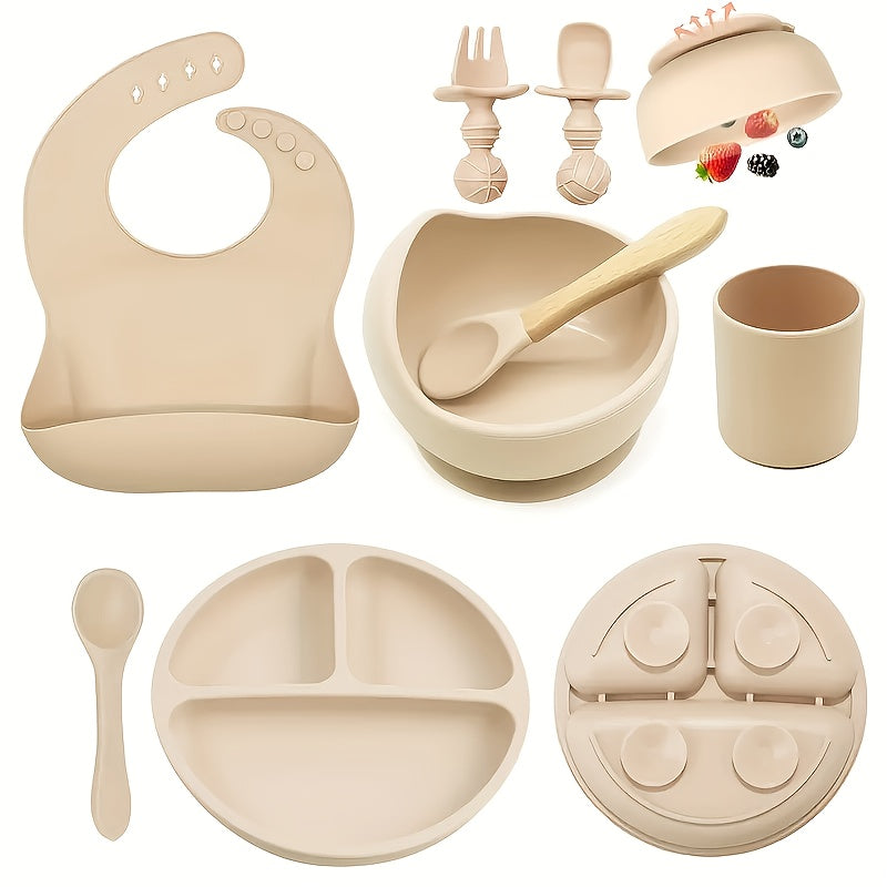 Set d'alimentation bébé en silicone, incluant bol avec ventouse — Monptitlou