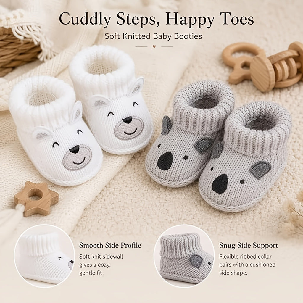 Paires de chaussures de bébé tricotées avec animaux mignons — Monptitlou
