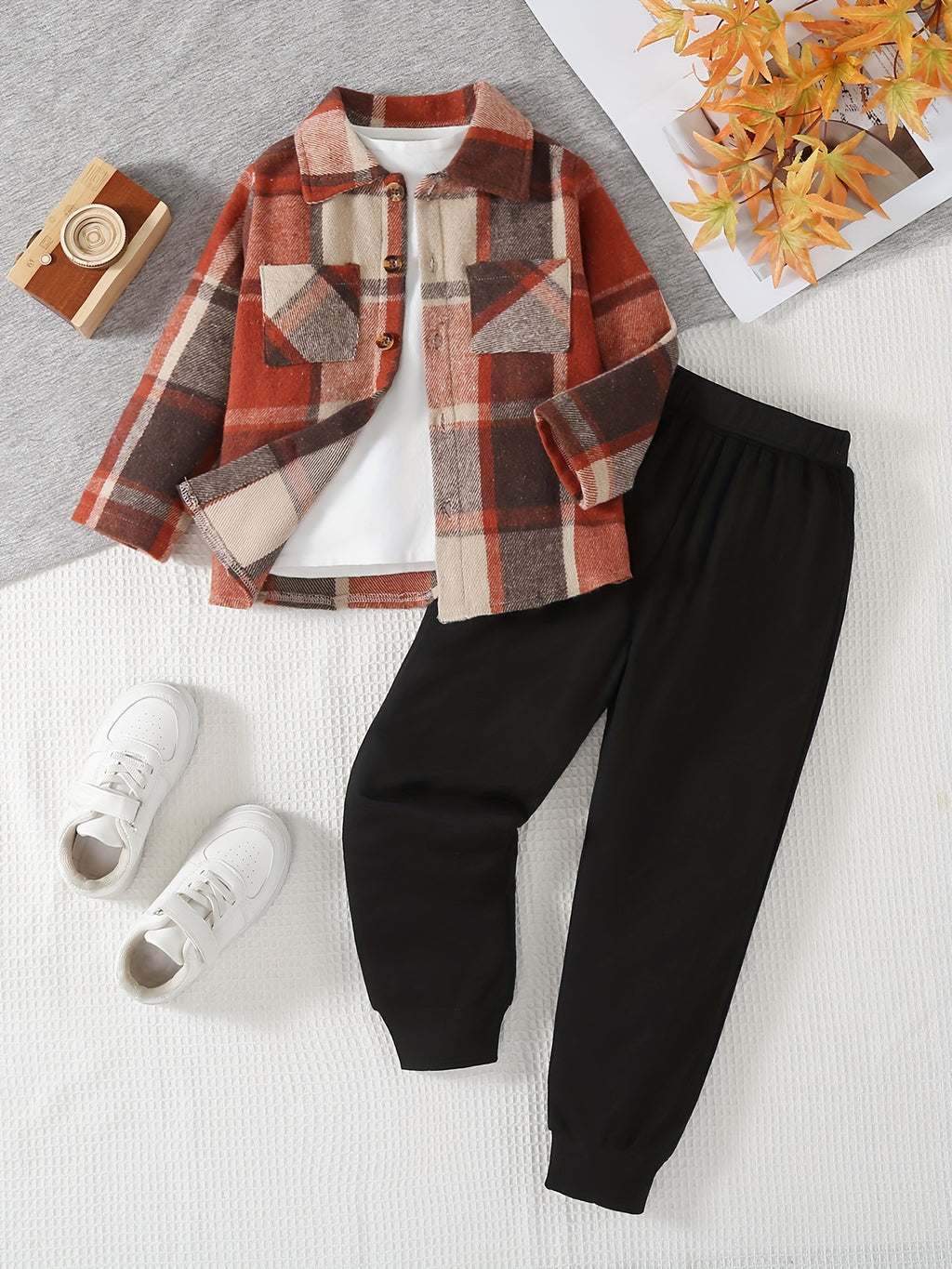 Ensemble 2 pièces vichy veste à double poche et pantalon de sport pour — Monptitlou