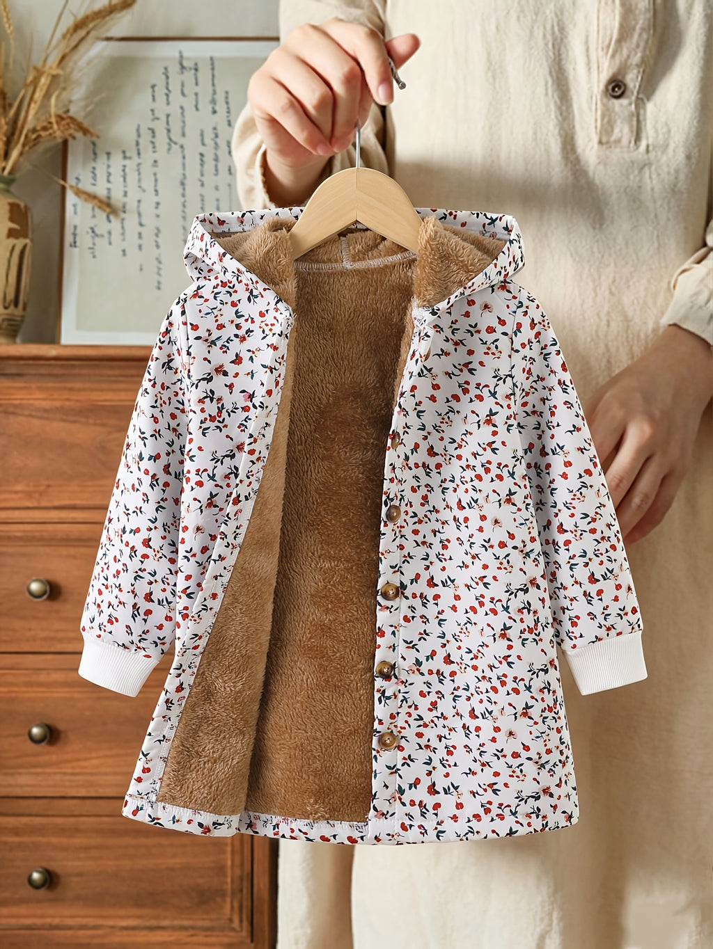 Veste à capuche pour fille début d'automne à imprimé floral — Monptitlou