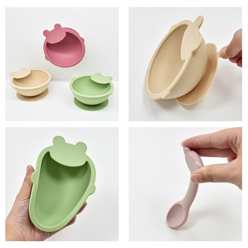 Lot de 3 pièces ensemble de vaisselle pour tout-petits en silicone alimentaire, bol à ventouse pour bébé motif cartoon, 