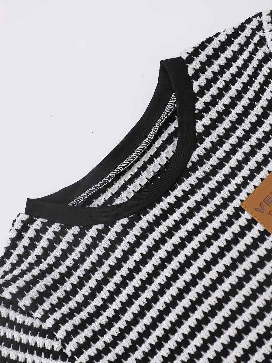 T-shirt col rond jacquard à blocs de couleur pour garçons été et short — Monptitlou