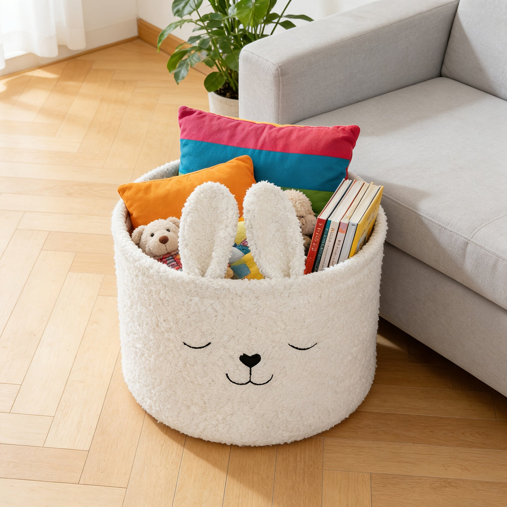 1 panier de rangement en polaire Teddy Lapin Mignon — Monptitlou