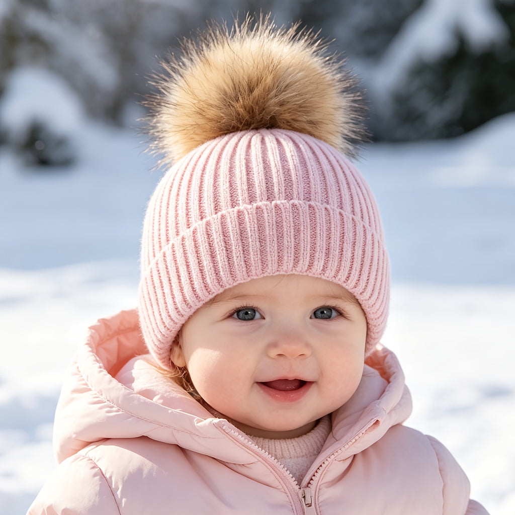 1 bonnet en tricot rayé à pompon pour enfant, automne/hiver — Monptitlou