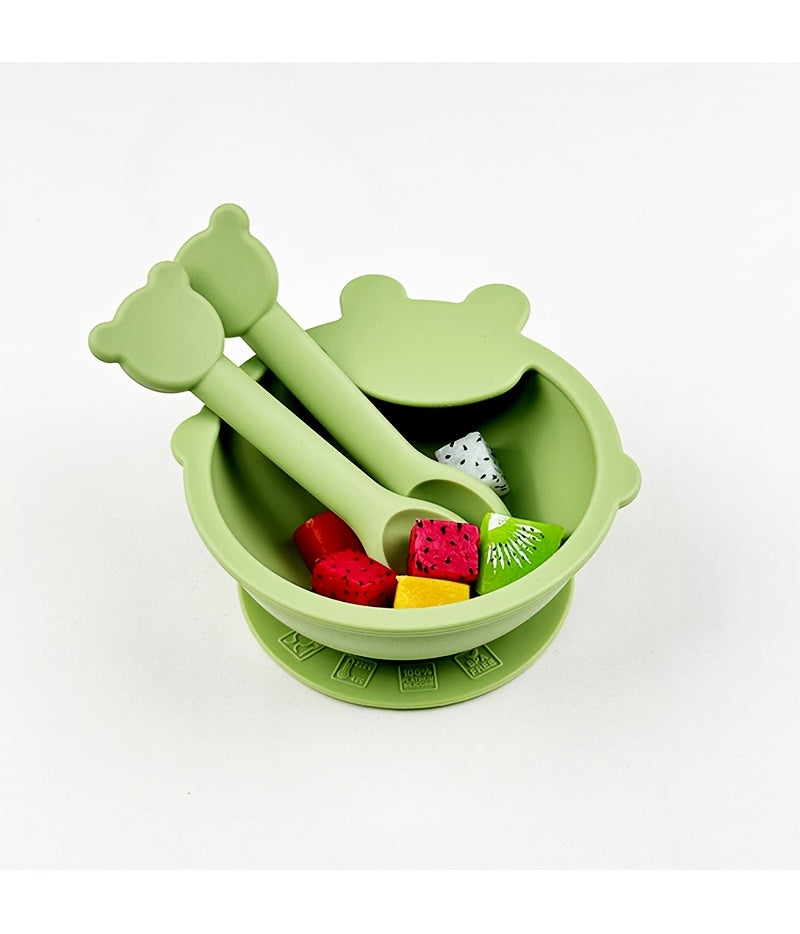 Lot de 3 pièces ensemble de vaisselle pour tout-petits en silicone alimentaire, bol à ventouse pour bébé motif cartoon, 