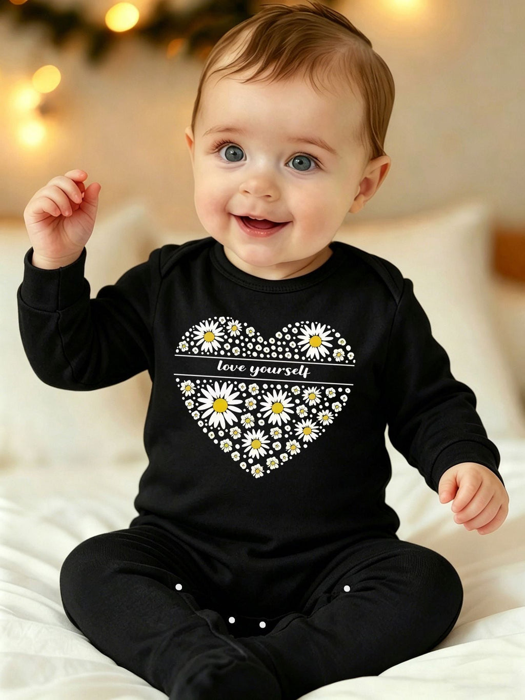 Barboteuse Bébé Printemps/Automne avec Pieds et Motif "Coeur de Marguerite" - 100% Doux et Respirant, Survêtement de Tro