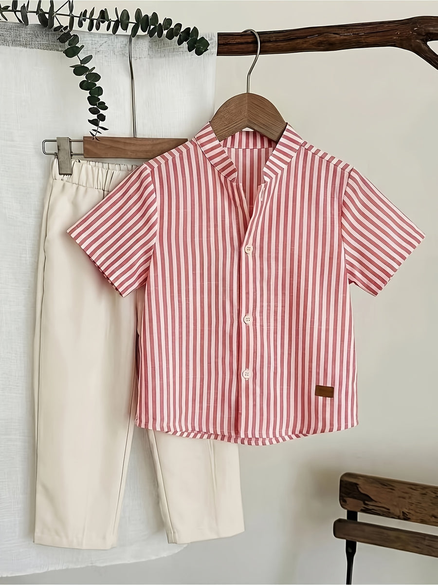 Ensemble 2 pièces 'S : Chemise décontractée à rayures et pantalon uni