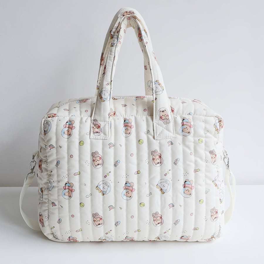 Sac Maman à Imprimé Patchwork à Rayures Larges, Conception à Double Poche Autoportante, Créant un Espace de Rangement Dé