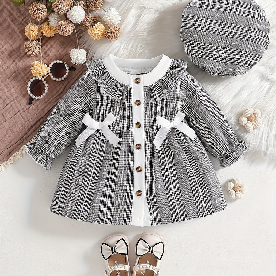 Veste ouverte à carreaux noir et blanc automne/hiver pour filles avec — Monptitlou