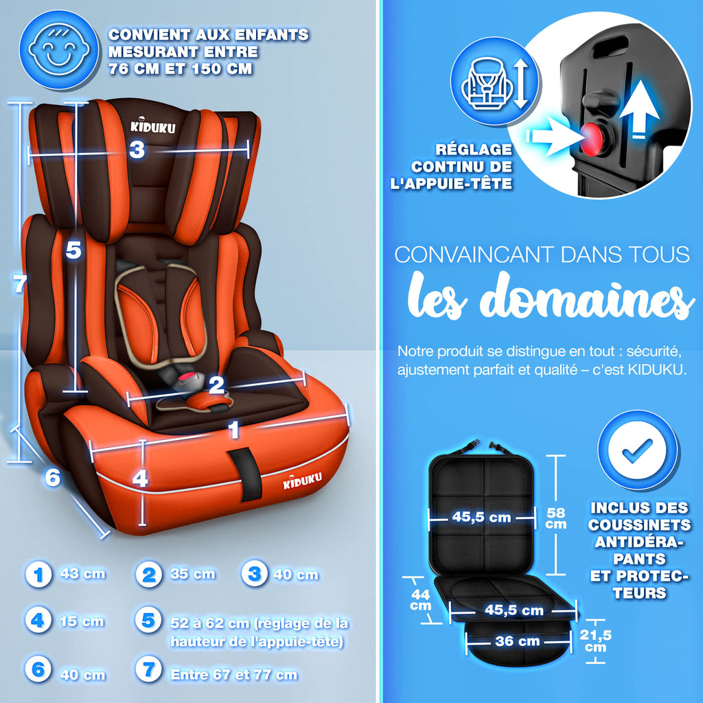 KIDUKU® Siège auto enfant 9-36 kg (1-12 ans) avec coussin pour siège