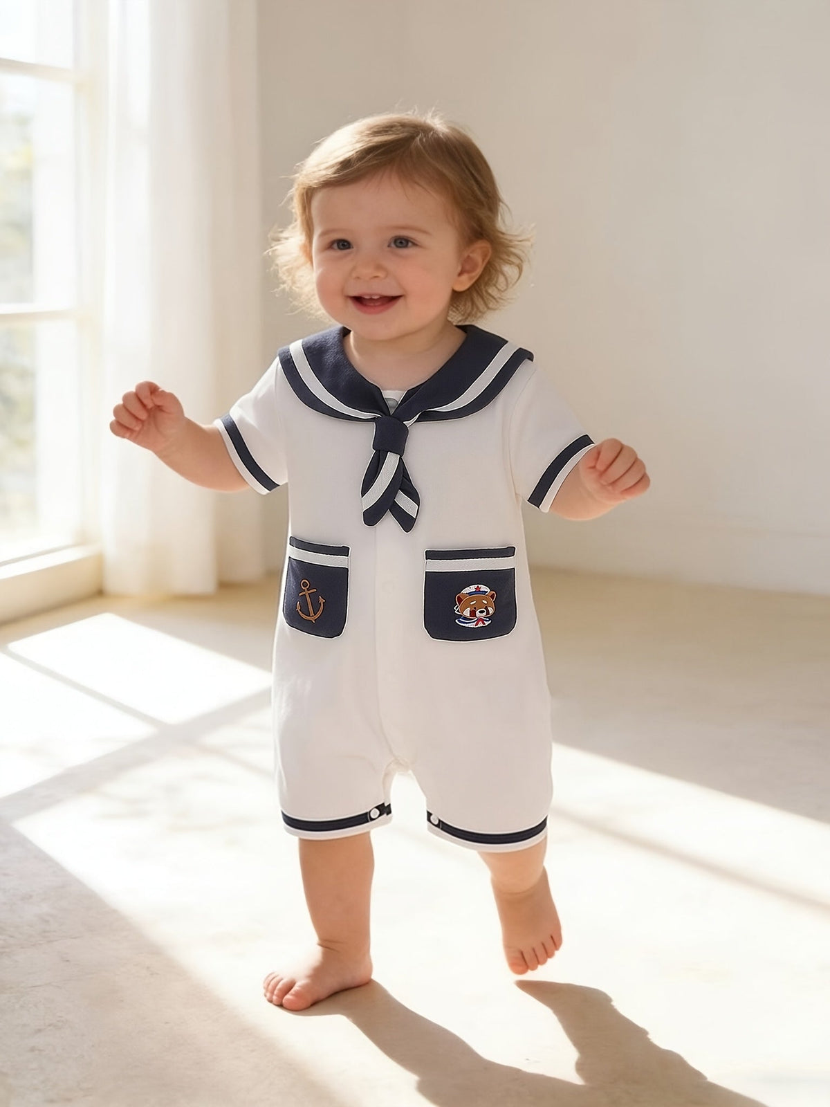 Body bébé été style nautique manches courtes pour filles tenue fine — Monptitlou Image