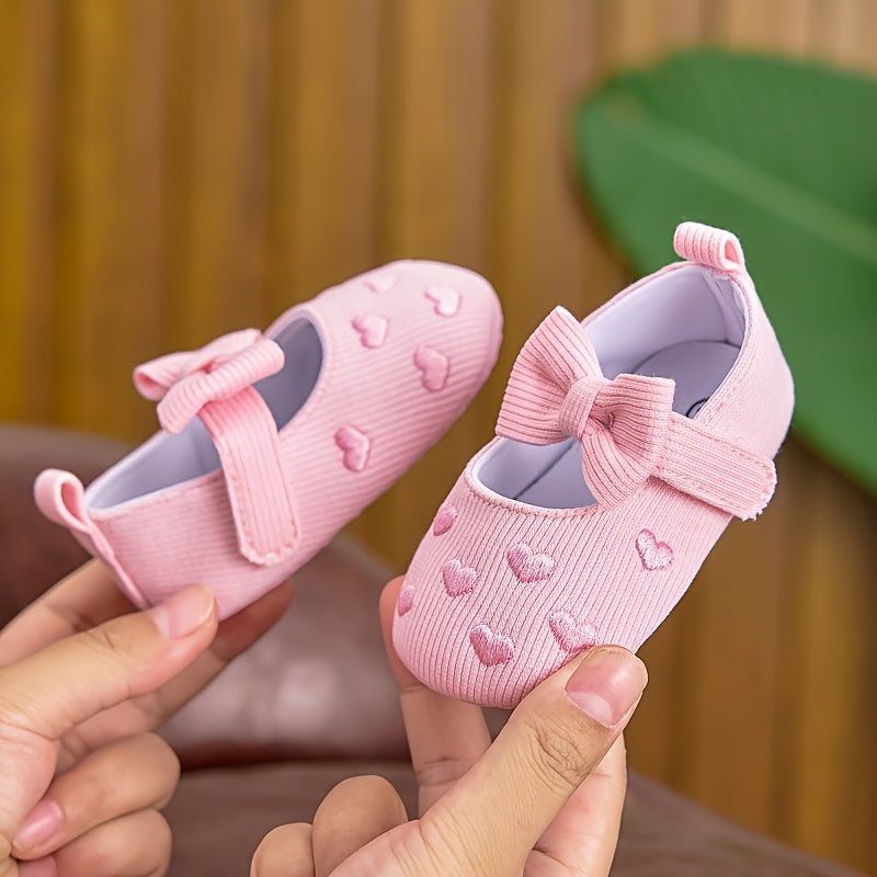 Chaussures bébé fille princesse printemps automne quatre saisons, adaptées 0-6-12 mois, semelle souple, nœud cœur scratc