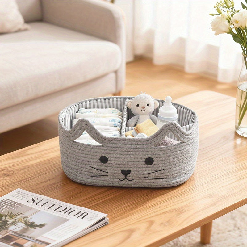 Panier de rangement tissé main à thème chat — Monptitlou